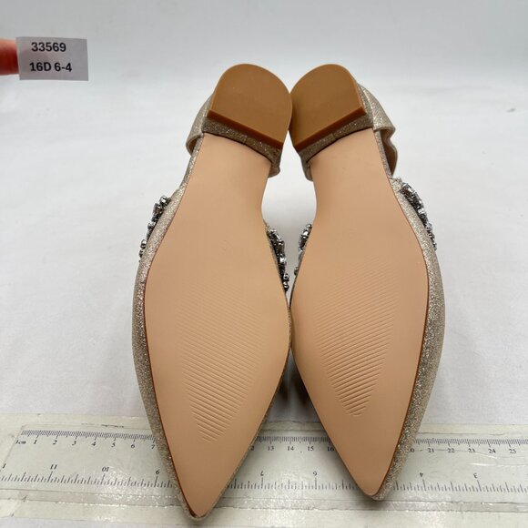 XYD Light Gold-glitter Pointed Toe Rhinestones Ankle Strap D'Orsay Sandals - Picture 7 of 8